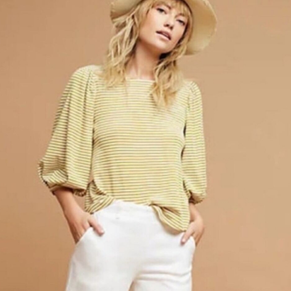Anthropologie Eri &Ali striped boat neck 3/4 Sleeve- Size M